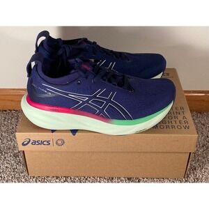 ASICS Gel Nimbus 25 Running Shoes Navy Lime Pink Men's Size 9.5 NIB